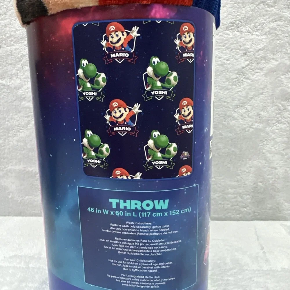 Super Mario Galaxy Movie Throw Blanket 46x60 Super Soft Plush Yoshi Kids Blue